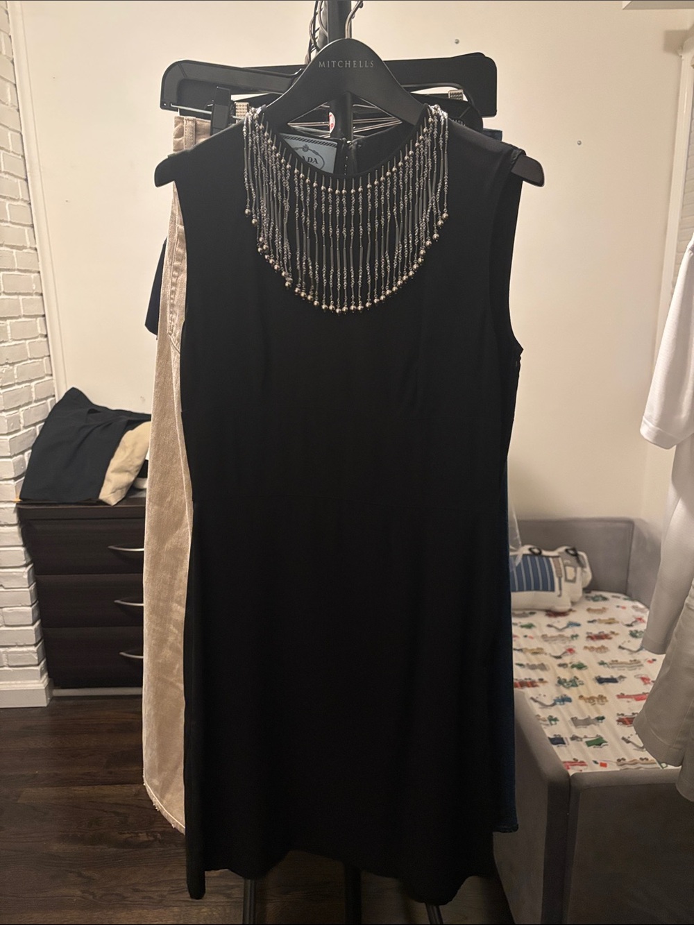 Prada Black Beaded-Neckline Sleeveless Dress